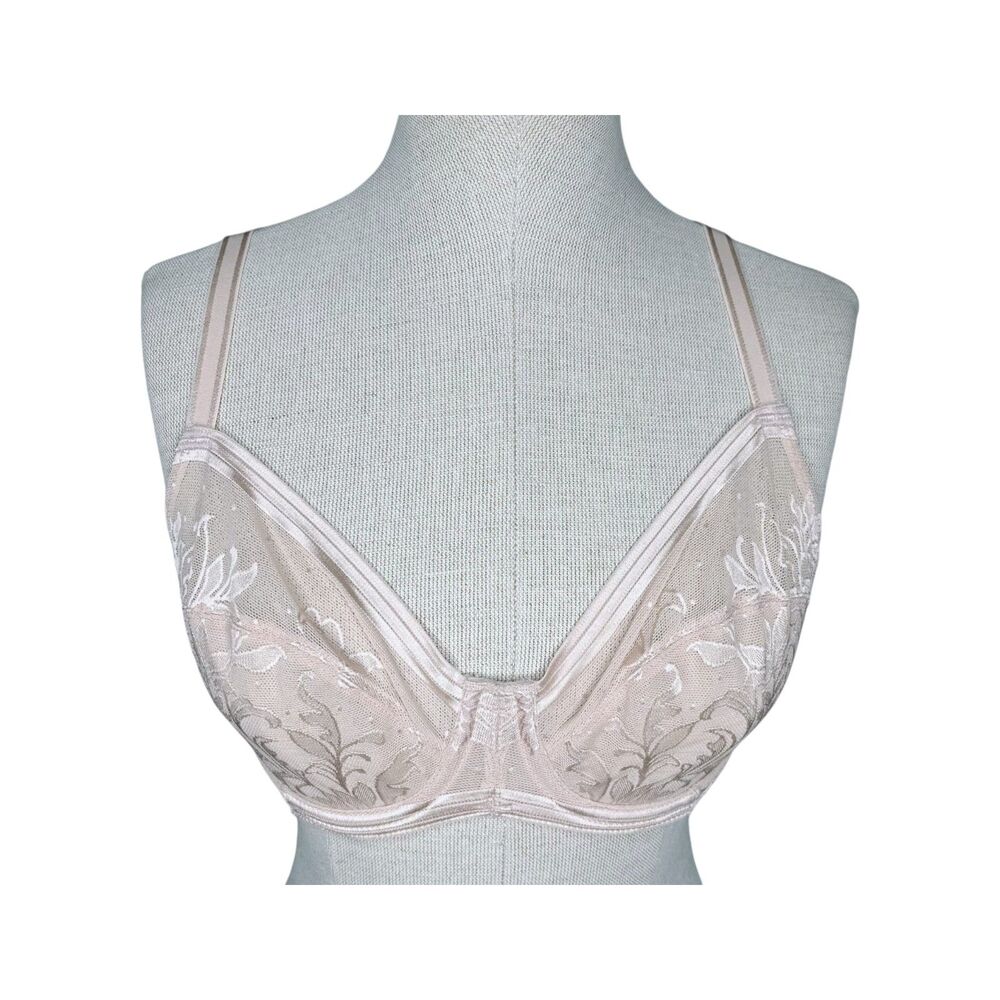 Wacoal Net Effect Underwire Bra sz 36C * Unlined Rose Dust Mesh Embroidered